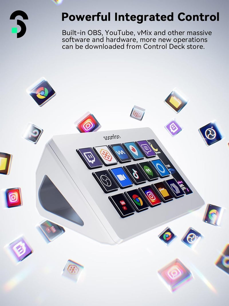 SOOMFON Stream Controller Stream Control Deck with 15 LCD Macro Keys Customizable for Content Creators Streaming Gaming to Trigger Actions in OBS, YouTube, Twitch and More, Compatible with PC & MAC - Image 5